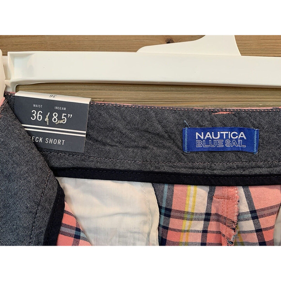 NWT NAUTICA Classic Fit Shrimp Pink Blue Dress Casual Deck Shorts Men's Size 36 - Picture 7 of 11